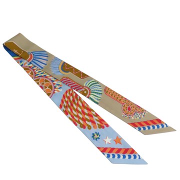 HERMES 愛馬仕 藍/淺褐色 絲綢 Epaulettes de Gala Twilly 絲巾 【二手名牌BRAND OFF】