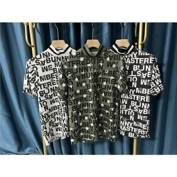 29E16 雙耳高爾夫球服 24男士立領字標印花短袖T恤特薄透氣舒適