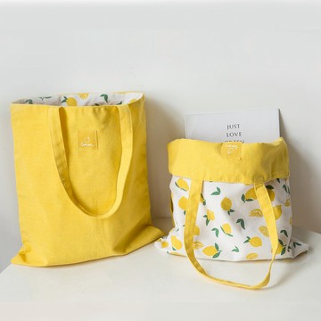 E.City_文青風棉麻雙面環保購物收納袋