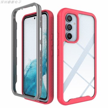 適用三星A54純色透明手機殼A14花紋邊框A24雙面防摔A34/A74保護套