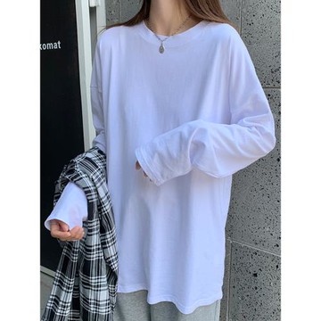 白色純棉T恤女秋裝2025春裝新款寬松內搭打底衫長袖白t女裝上衣潮