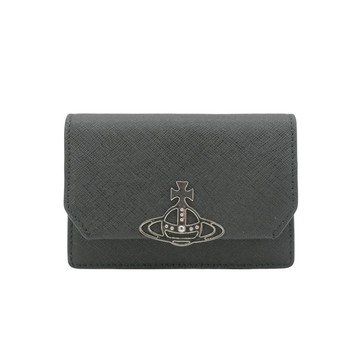 Vivienne Westwood 防刮皮星球銀logo扣式卡包(黑)
