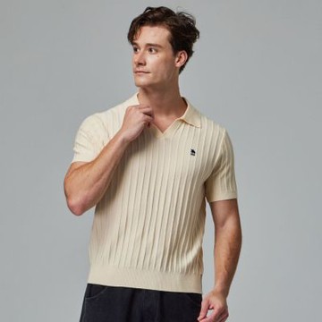 moz瑞典 駝鹿 親膚 POLO領 針織短T-奶油白(亞洲版)男款