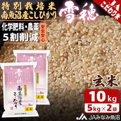 ふるさと納税 南魚沼市 食の安全と環境配慮の「特別栽培米南魚沼産こしひかり雪穂」玄米10kg(5kg×2袋)