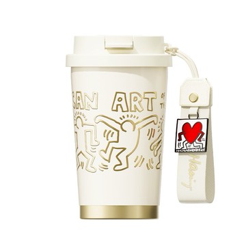 【GERM格米】凱斯哈林聯名款閃耀咖啡杯390ml-跳舞小人(隨行杯/吸管杯/保溫杯/保冰杯)