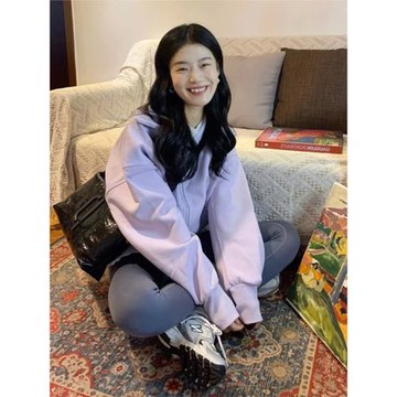 高級感超好看小個子短款oversize紫色polo領正肩衛衣外套女春秋款