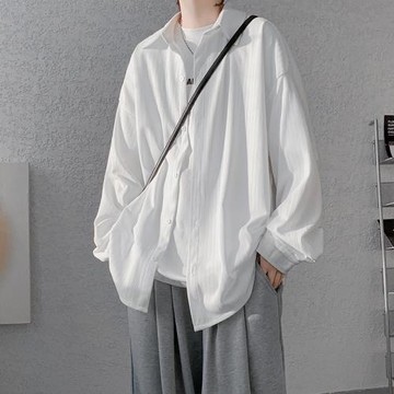 冰絲白色襯衫男長袖春秋款夏季防曬外套垂感鹽系襯衣oversize大碼