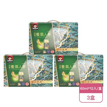 【QUAKER 桂格】養氣人蔘 無糖禮盒 無添加糖配方X3盒(60ml*12瓶/盒)