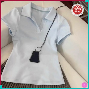 🎀韓係POLO衫🎀韓係白色POLO領正肩短袖t恤女夏季2026新款修身顯瘦收腰短款上衣 JRWK