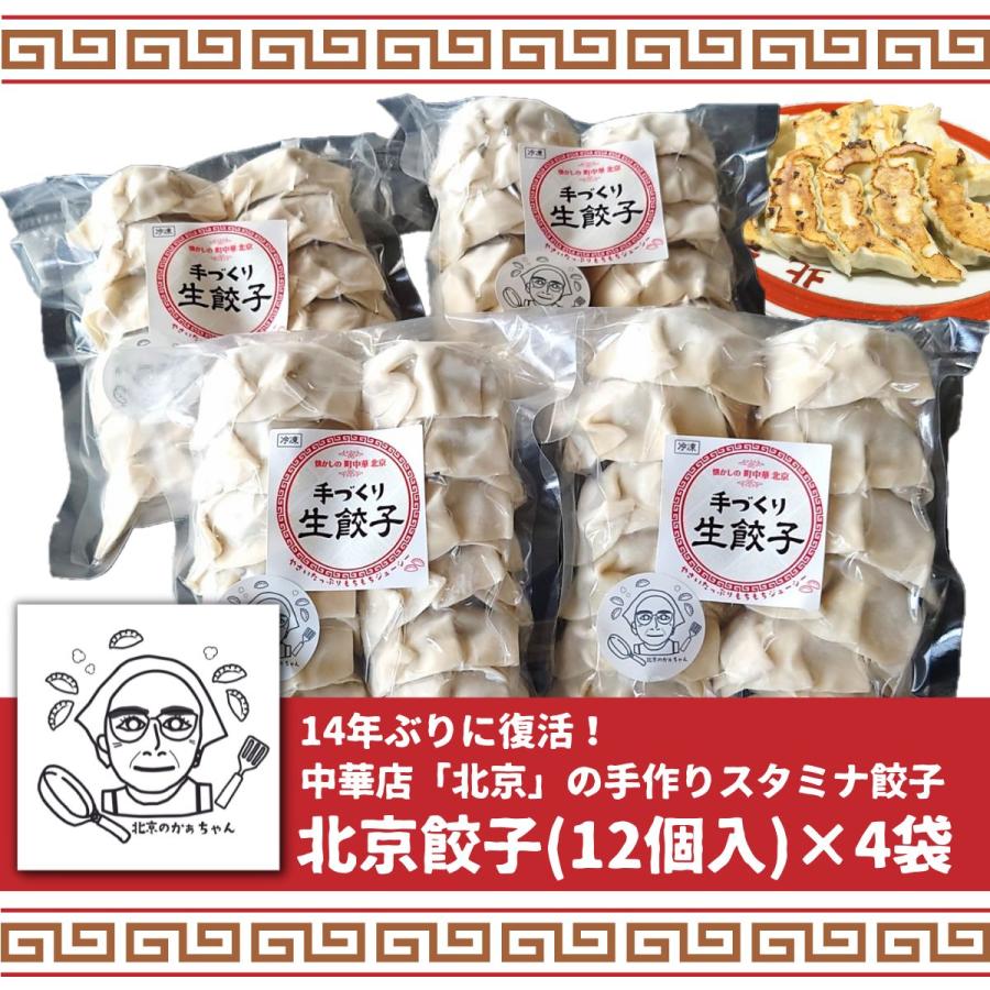 ぎょうざ 餃子 野菜餃子 手作り 焼き餃子 自家製北京餃子 1袋(12個入)×4袋　冷凍配送