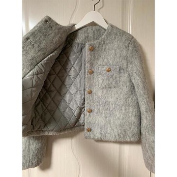 灰色小香風毛呢外套女2025新款秋冬小個子高級感加厚夾棉短款上衣