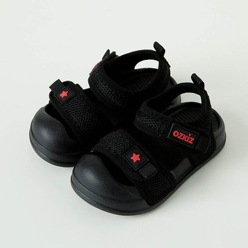 韓國 OZKIZ - 網眼透氣腳趾保護輕量涼鞋-黑
