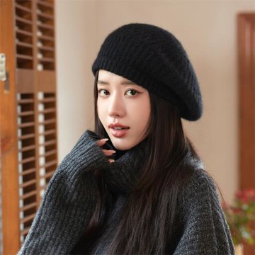 Acorn*橡果-韓系顯小臉貝蕾帽畫家帽南瓜帽遮陽帽毛帽1746(黑色)