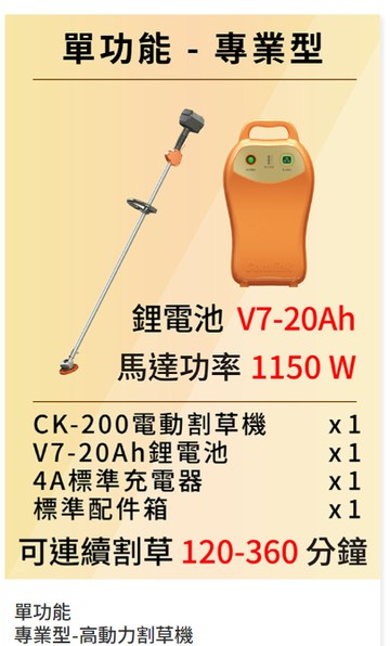 【TAKUMI匠】東林  CK-200+V7-20AH 充電式背負割草機  高動力｜雙截式｜台灣製造｜農用割草機