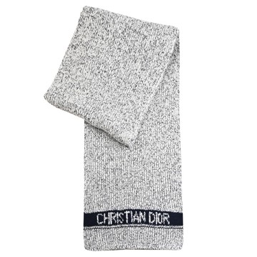 Christian Dior 斑點紋理羊毛混紡針織長圍巾.深藍/灰