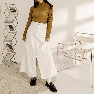 雲朵自訂款-純棉後鬆緊前開衩A字長裙-OB大尺碼