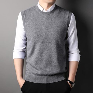春季背心男士圓領純色針織衫馬甲中青年韓版無袖坎肩男裝毛衣馬夾