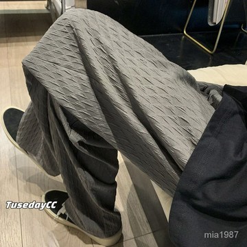 【精品男裝】垂墜感冰絲褲子男士夏季薄款青少年潮牌大碼寬鬆直筒闊腿休閒長褲jioyh P5TC