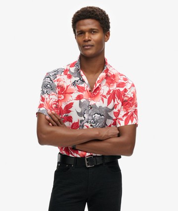 Superdry Men's Men's Hawaiian Resort Shirt Red / Karashishi Red - Size: M
