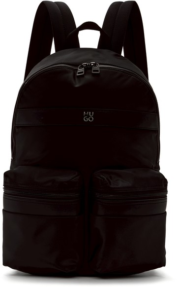 HUGO 黑色 Stacked-Logo Twill 双肩包