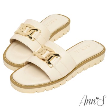 Ann’S訂製鎖鏈大金扣厚底方頭涼拖鞋3cm-米白