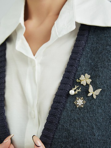 秋冬毛衣胸針年新款潮時尚小眾設計鹿角防走光扣精致珍珠胸花