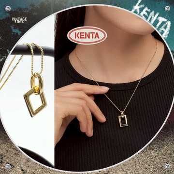 健太選物⋆˖°日字搭釦項鍊 中性 復古 金色 台南出貨 方型吊墜 抗過敏材質 歐美 Y2K