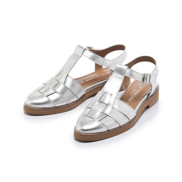 小時光  編織尖頭真皮漁夫平底涼鞋 銀 (422493)