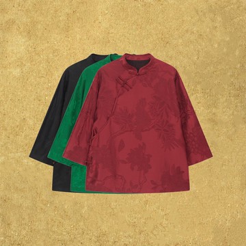 【燕寧】新中式復古/100%桑蠶絲老錢香紅云紗全開斜襟上衣