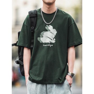 290g重磅嘿馬七作日系夏季男士涂鴉印花短袖T恤情侶寬松打底衫潮