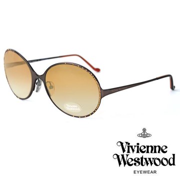 【Vivienne Westwood】精緻小鑽金屬圓框太陽眼鏡(槍色 VW53003)