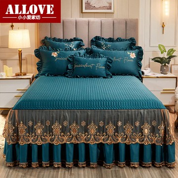 夏天冰絲床裙單件蕾絲裙邊三件套夏季床罩1.5m1.8m花邊防滑裙