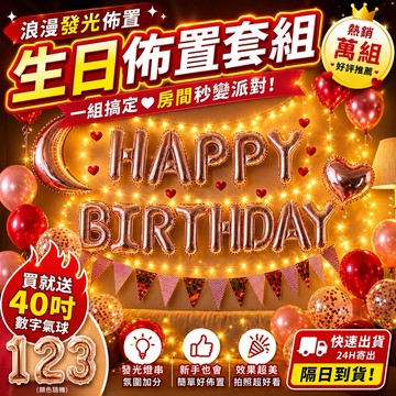 【送40吋數字氣球】生日氣球佈置 房間驚喜派對 生日佈置套組 拍照背景 慶生派對 隔日到貨
