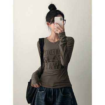 Codibook｜韓國 HIJJOO 修身彈性字母印花長袖T恤［預購］長袖上衣 女裝