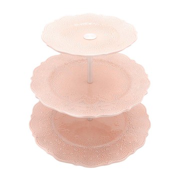 義大利VBC casa手工浮雕蕾絲系列-三層蛋糕盤(粉紅色)