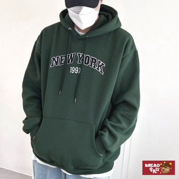 【AMERO】男裝 女裝 美式復古 長袖重磅刷毛帽Ｔ 刺繡英文字 寬鬆 落肩 情侶裝