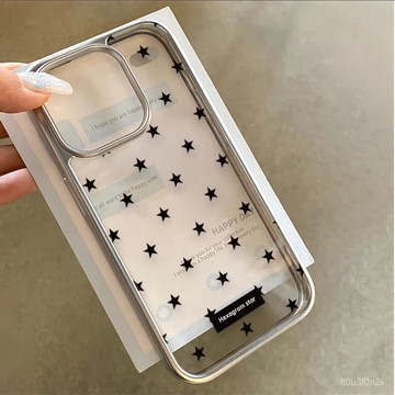 英文黑色星星電鍍框適用16蘋果15/14promax手機殻iPhone13/12/11