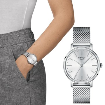 TISSOT 天梭 官方授權 Everytime 經典雋永米蘭女錶 周年慶獻禮 送禮推薦-銀/34mm T1432101101100