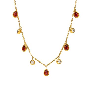 宏雲Hongyun- Xyx-飾品水滴流蘇幻彩水鑽鎖骨項鍊女小眾輕奢不鏽鋼鍍18k真金