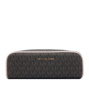 MICHAEL KORS 經典滿版Logo化妝包 筆袋 防刮PVC皮革 萬用包 M82261 深咖粉色MK(現貨)▶指定Outlet商品5折起☆現貨【送禮首選★APP下單點數4倍送】