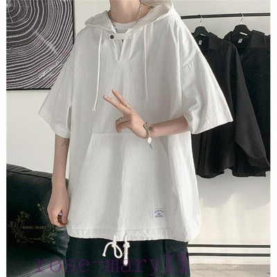 Tシャツ メンズ 半袖 サマーパーカー 夏 フード付き 個性的 トップス カジュアル ゆったり お兄系 通販 Lineポイント最大get Lineショッピング