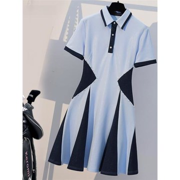 高爾夫球服裝女士連衣裙 2023春夏裝短袖裙 百褶裙顯瘦大碼運動裙