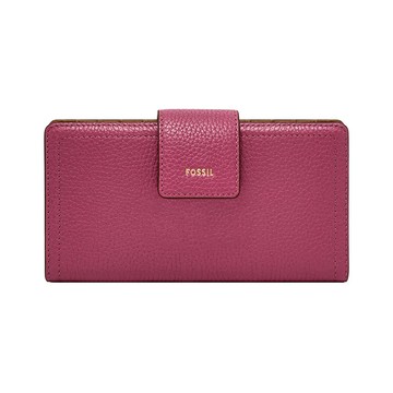 Logan 真皮扣式RFID防盜中長夾-桃紅色 SL7830658