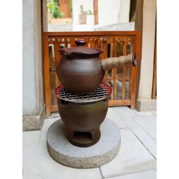 云南土陶罐大理粗陶茶具煮茶器炕茶罐干燒烤茶全手工側把柴燒碳爐