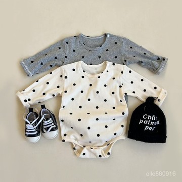 新生兒包屁衣 長袖包屁衣 三角連體服男女寶寶韓版波點愛心包屁哈衣 嬰兒衣服 連身裝 純棉包屁衣 童裝 新生兒衣