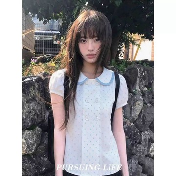 柚里 韓系娃娃泡泡袖襯衫夏季2026收腰新款甜美學院風減齡短袖顯瘦上衣