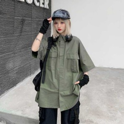 送料無料キャンペーン 大きいサイズ レディース ミリタリーデザイン ビッグシャツ トップス 半袖 夏新作 韓国ファッション 予約商品 0 通販 Lineポイント最大get Lineショッピング