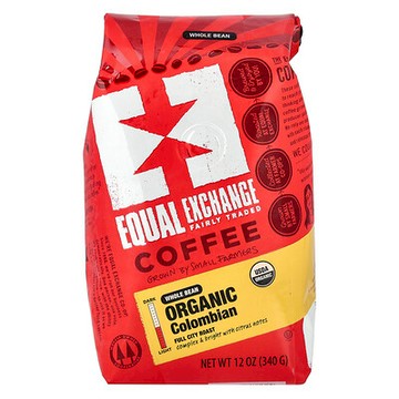 Equal Exchange, 有機咖啡，哥倫比亞，全豆，全都會烘焙，12 盎司（340 克）