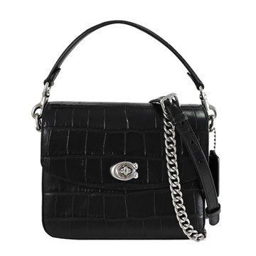 COACH Cassie C字LOGO鱷魚壓紋皮革手提斜背兩用鍊包(黑)