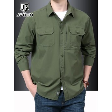 戶外速干衣男長袖襯衫春秋季多口袋薄款大碼工裝外套美式休閑襯衣